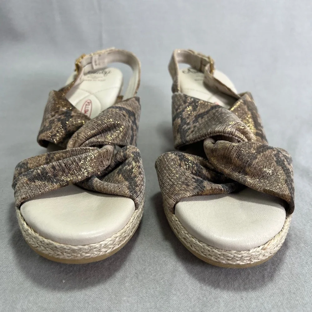 Amalfi by Rangoni Laerte Wedge Gold Metallic Animal Print Knot Espadrille 10WIDE